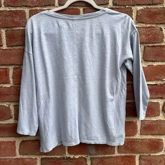 Eileen Fisher $148 Organic Cotton Hemp Slub V Neck Boxy Top 3/4 Sleeve Womens XX